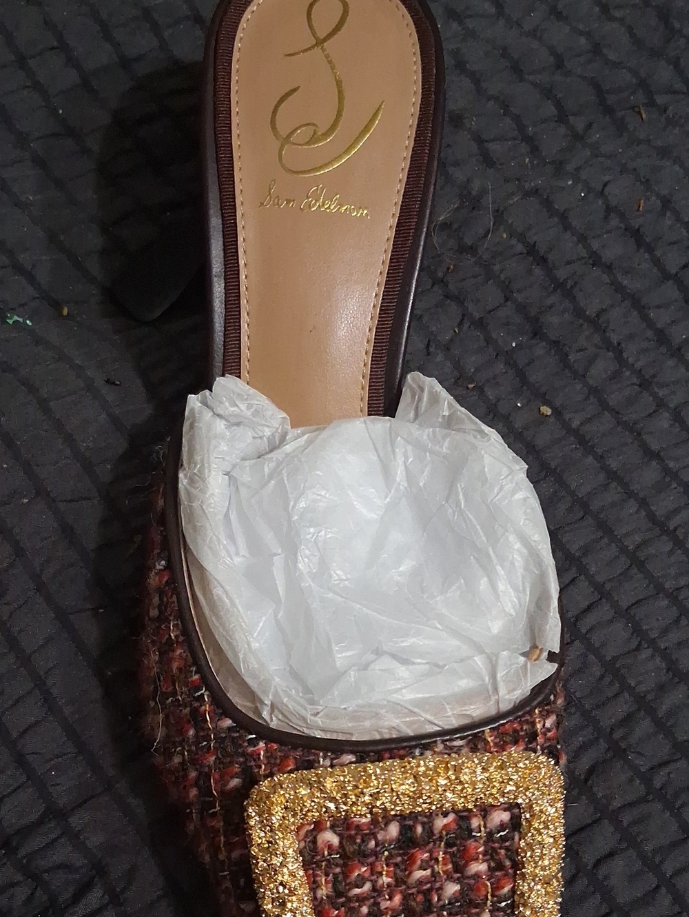Elegant Tweed Kitten Heel Mules - Brown